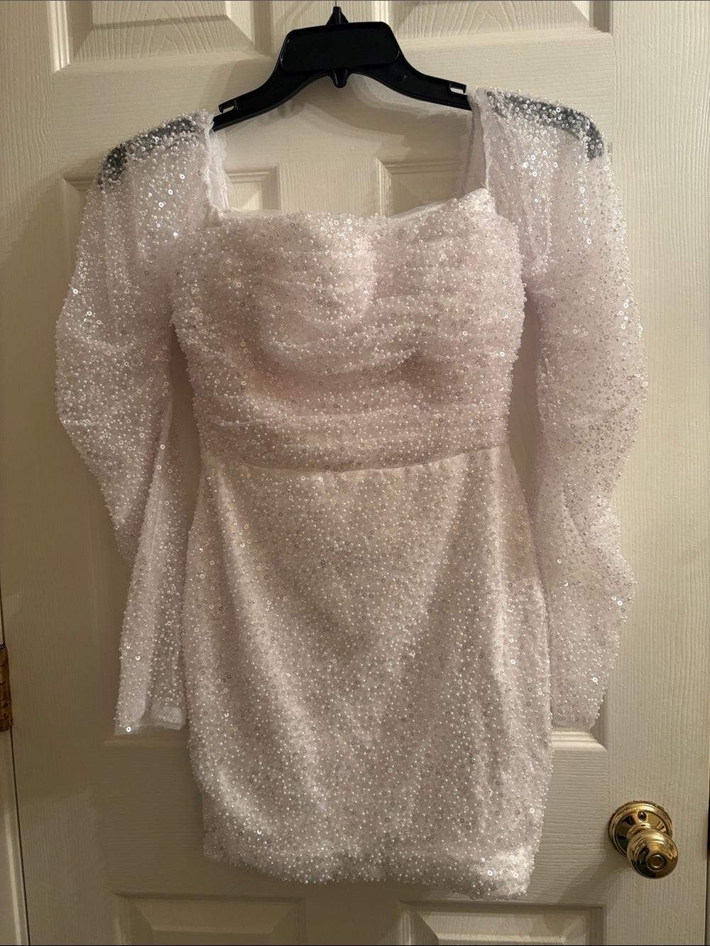 Sparkle White Mini Dress with Puff Sleeves